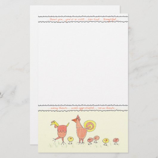 Kip familie dank u notitie papier (Voorkant / Achterkant)
