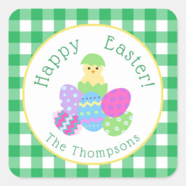 Kip gekleurde eieren groene ruit gelukkig Pasen ro Vierkante Sticker