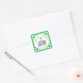Kip gekleurde eieren groene ruit gelukkig Pasen ro Vierkante Sticker