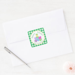 Kip gekleurde eieren groene ruit gelukkig Pasen ro Vierkante Sticker