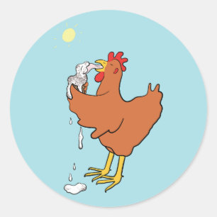 Kip genieten van ijs ronde sticker