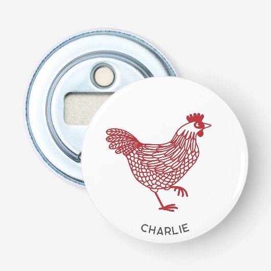 Kip gepersonaliseerd button flesopener (Voorkant)