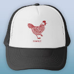 Kip gepersonaliseerd trucker pet<br><div class="desc">Een kippenontwerp voor kip- en pluimveeliefhebbers,  boeren,  kleine houders en kippenfluisteraars. Originele kunst van Nic Squirrell. Wijzig de naam of tekst om deze te personaliseren.</div>