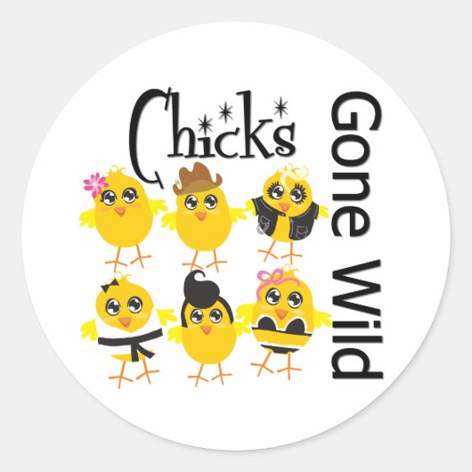 Kip Gone Wild Ronde Sticker (Voorkant)