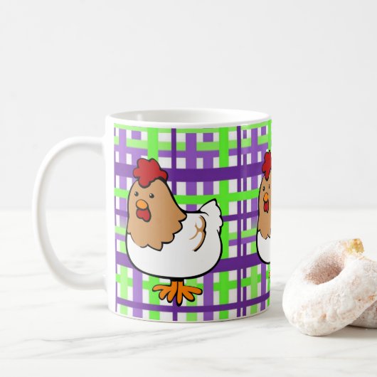 Kip Groen Paars Geruit Mok (Met donut)