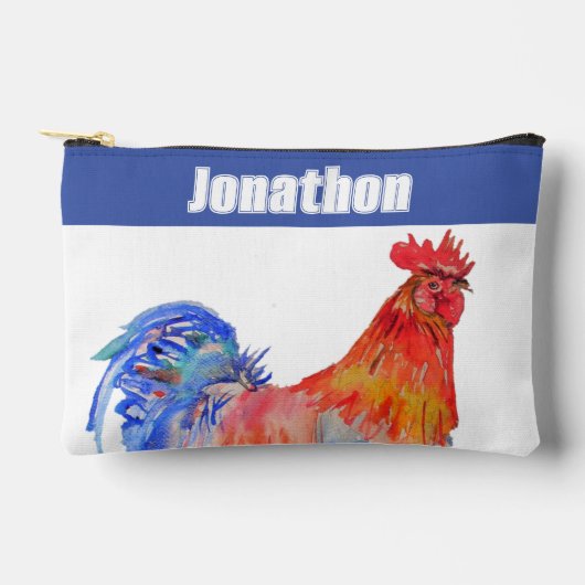 Kip Haan Vogel Jongens Naam Blauw Rood Etui (Voorkant)