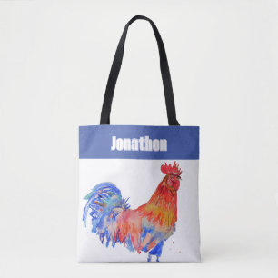 Kip Haan Vogel Jongens Naam Blauw Rood Tote Bag