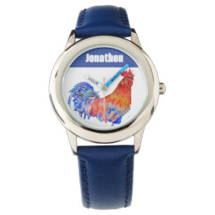 Kip Haan Vogel Jongens Namen Blauw Rood Horloge