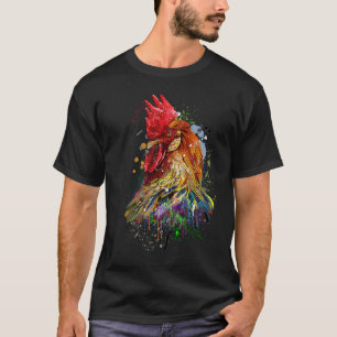 Kip Hand Getekend Water Kleur Spetterend Kleurrijk T-shirt