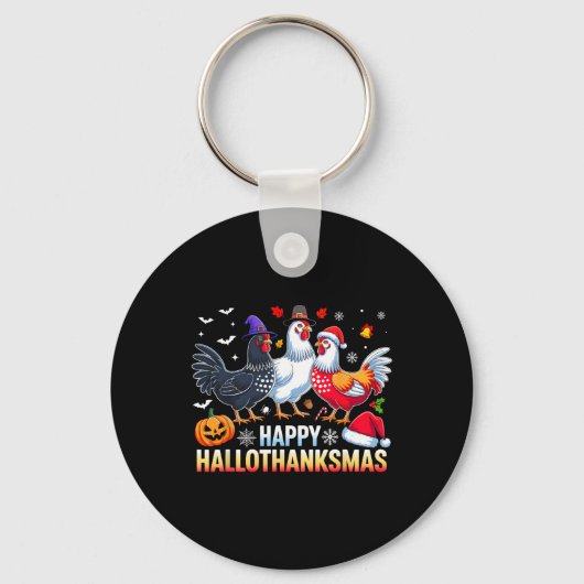 Kip Happy Hallothanksmas Grappig Halloween Thanksg Sleutelhanger (Voorkant)