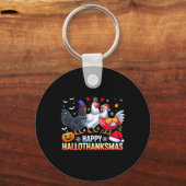 Kip Happy Hallothanksmas Grappig Halloween Thanksg Sleutelhanger (Voorkant)