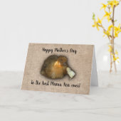 Kip Happy Mothers Day Mama Hen Chick Burlap Kaart (Gele Bloem)