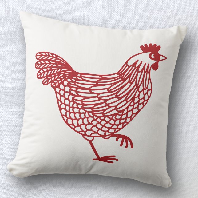 Kip Hen Pluimvee Rood en Wit Kussen (Chicken hen poultry lover pillow )