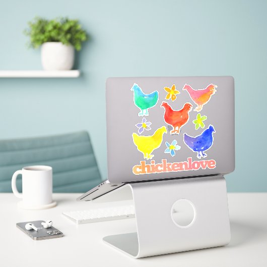 Kip Hen Regenboog Kleur Vogels Sticker (Laptop op bureau)