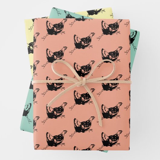 Kip Hen Running Design Wrapping Paper Sheets (In situ)