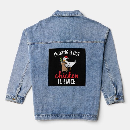 Kip het tweemaal grappig Kip-kerstontwerp Denim Jacket (Achterkant)