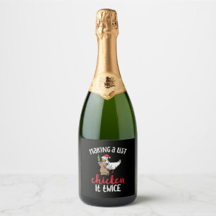 Kip het tweemaal grappig Kip-kerstontwerp Sparkling Wijnetiket