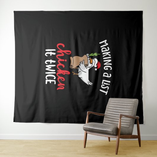 Kip het tweemaal grappig Kip-kerstontwerp Wandkleed (In Situ (horizontaal))