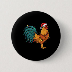 Kip Ik Rock Een Festieve Haan In Een Kerstman Hoed Ronde Button 5,7 Cm