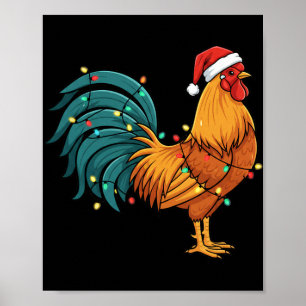 Kip Ik Rock Een Festieve Haan Met Een Kerstman Hoe Poster