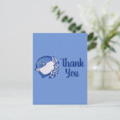 Kip in blauw vogelvormende ontwerpvogel briefkaart (Staand voorkant)