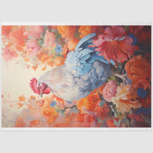 Kip in bloemen 1 Decoupage papier (Voorkant)