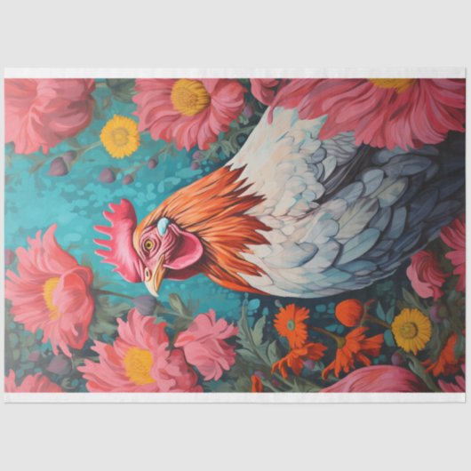 Kip in bloemen 2 Decoupage papier (Voorkant)