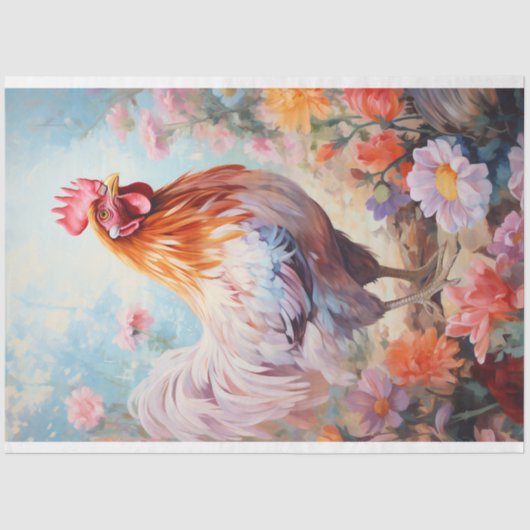 Kip in bloemen 3 Decoupage papier (Voorkant)