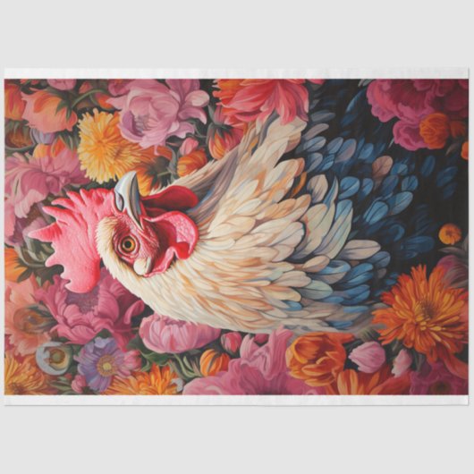 Kip in bloemen 4 Decoupage papier (Voorkant)