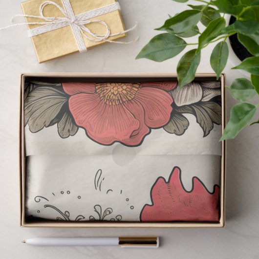 Kip in bloemen 5 Decoupage papier (Geschenk)