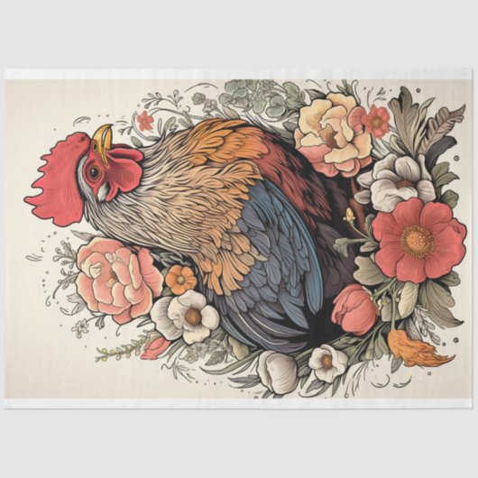 Kip in bloemen 5 Decoupage papier (Voorkant)