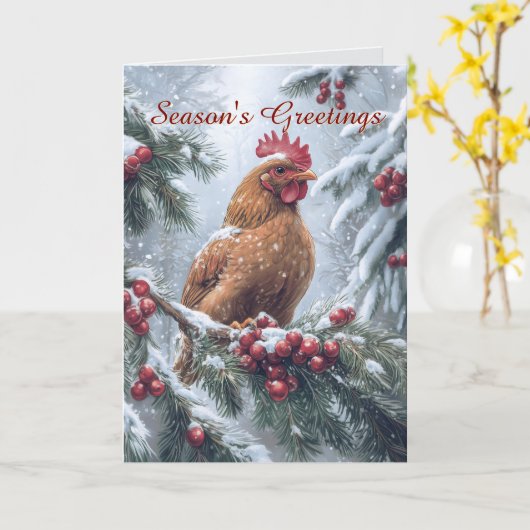 Kip in de Kaart van de sneeuwkerst (Gele Bloem)