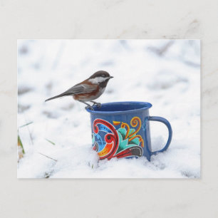 Kip in de sneeuw briefkaart