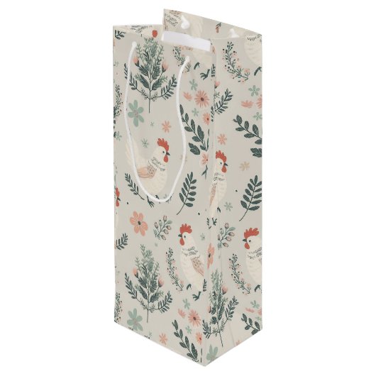 Kip in de tuin wijn cadeautas (Achterkant Gekanteld)