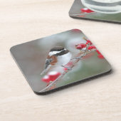 Kip in de valsneeuw met rode bessen drankjes onderzetter (Linkerzijde)