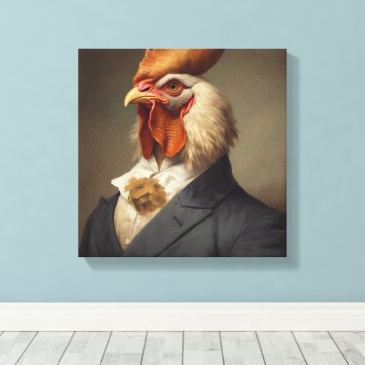 Kip in een pak | Dierenkunst | Dier in een pak Canvas Afdruk (Insitu (Houten vloer))