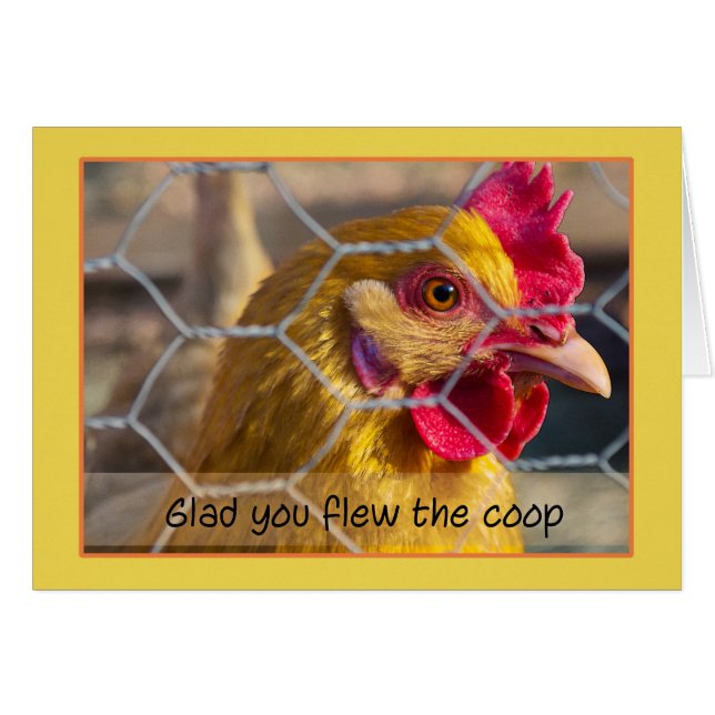 Kip in hek Blij dat je de coop hebt gevlogen. (Voorkant Horizontaal)