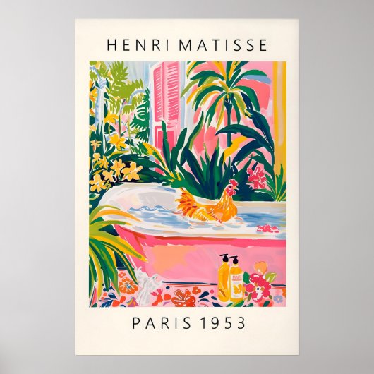 Kip in Matisse-stijl Kunstprint Grappig Roze Poster (Voorkant)