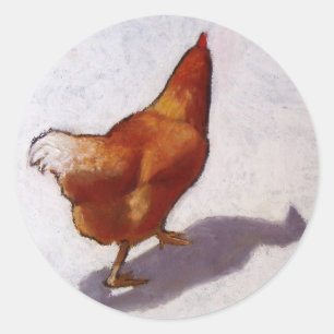 KIP IN OLIEPASTEL RONDE STICKER