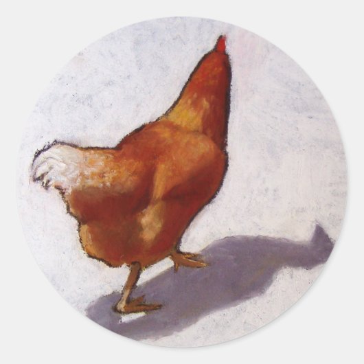KIP IN OLIEPASTEL RONDE STICKER (Voorkant)