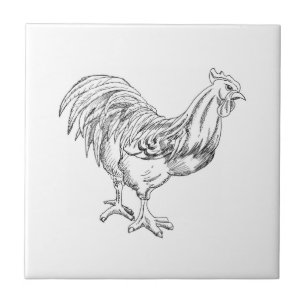 Kip in pen en inkt tegeltje