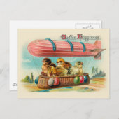 Kip in roze blimp  Pasen Feestdagenkaart (Voorkant / Achterkant)