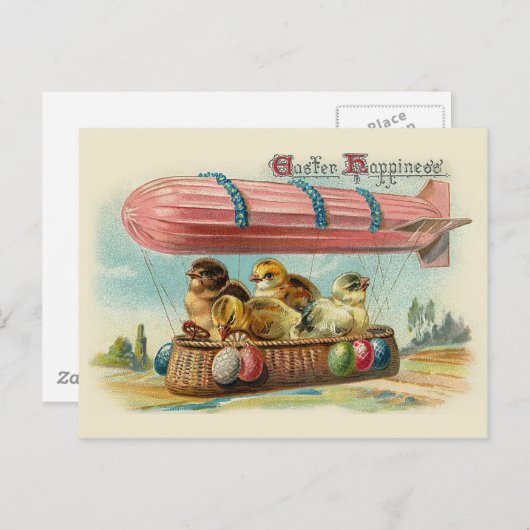 Kip in roze blimp  Pasen Feestdagenkaart (Voorkant / Achterkant)