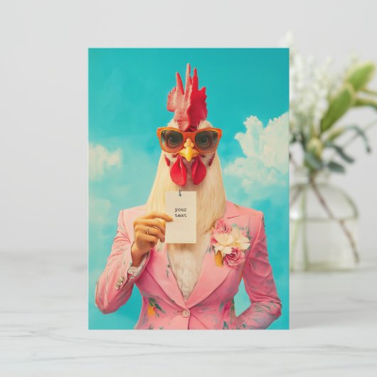 Kip in roze pak kaart (Staand voorkant)