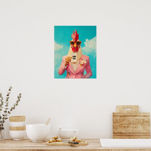 Kip in roze pak poster (Keuken)