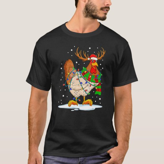 Kip Kerst Rendier Kerst Lichtjes Pyjama T-shirt (Voorkant)