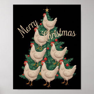 Kip Kerstboom Grappige Kippen Kerstboom Poster