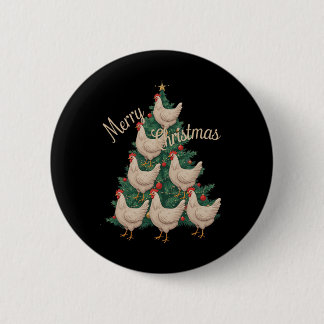 Kip Kerstboom Grappige Kippen Kerstboom Ronde Button 5,7 Cm