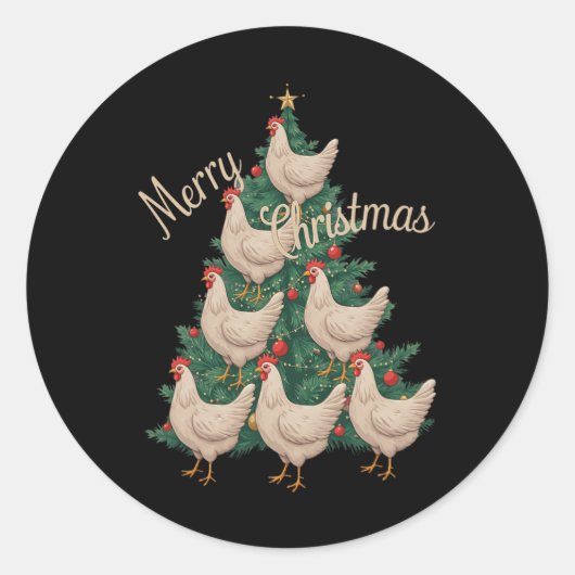 Kip Kerstboom Grappige Kippen Kerstboom Ronde Sticker (Voorkant)