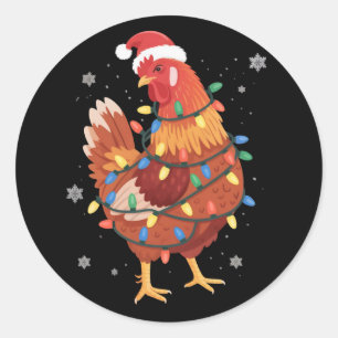 Kip Kerstboom Lichtjes Boerderij Dier Santa  Ronde Sticker